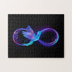 Neon Infinity Symbol with Glowing Hummingbird Jigsaw Puzzle