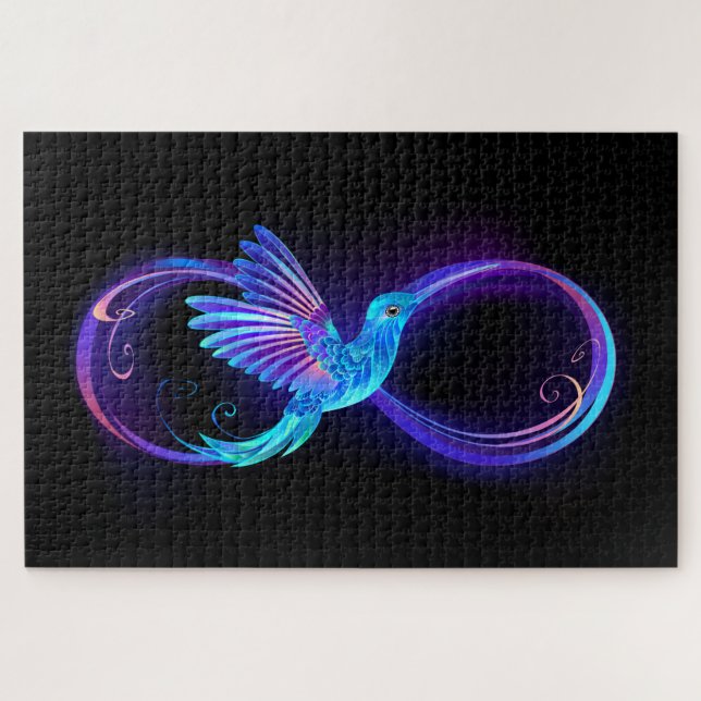 Neon Infinity Symbol with Glowing Hummingbird Jigsaw Puzzle (Horizontal)