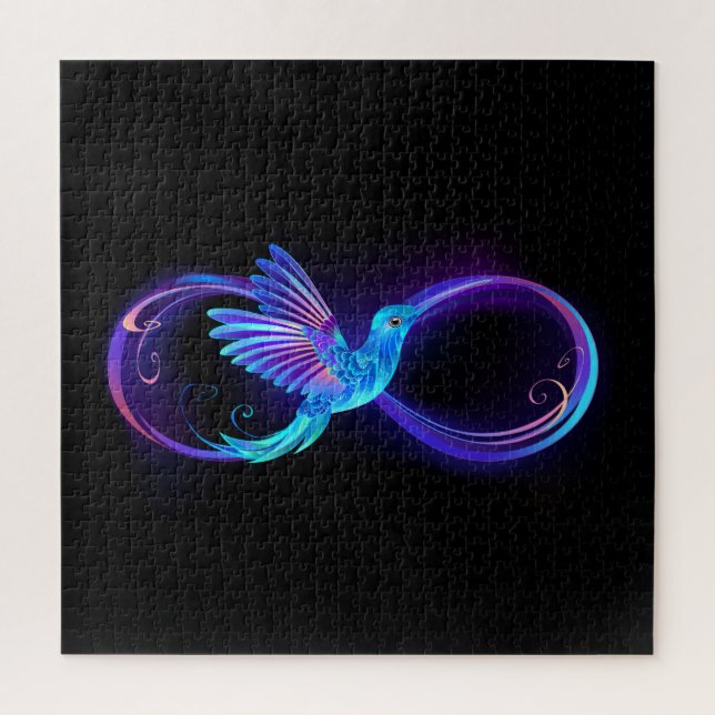 Neon Infinity Symbol with Glowing Hummingbird Jigsaw Puzzle (Vertical)