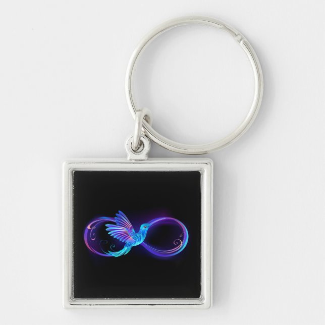 Neon Infinity Symbol with Glowing Hummingbird Key Ring (Front)