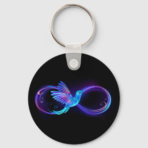 Neon Infinity Symbol with Glowing Hummingbird Key Ring