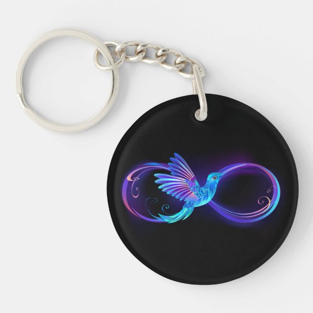 Neon Infinity Symbol with Glowing Hummingbird Key Ring (Front)