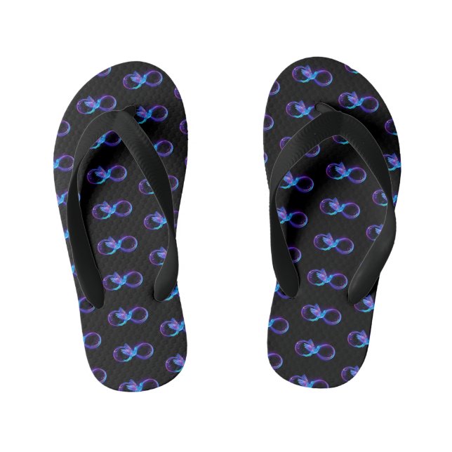 Neon Infinity Symbol with Glowing Hummingbird Kid's Jandals (Footbed)
