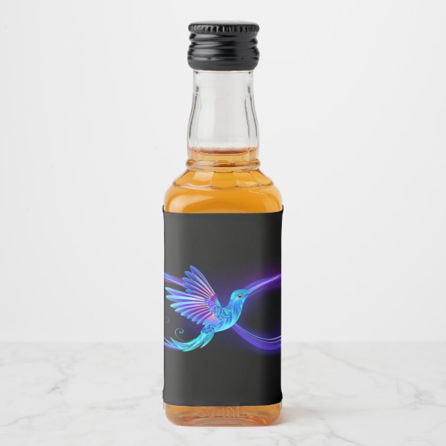 Neon Infinity Symbol with Glowing Hummingbird Liquor Bottle Label (Front)