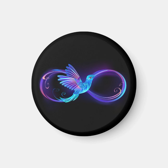 Neon Infinity Symbol with Glowing Hummingbird Magnet (Front)