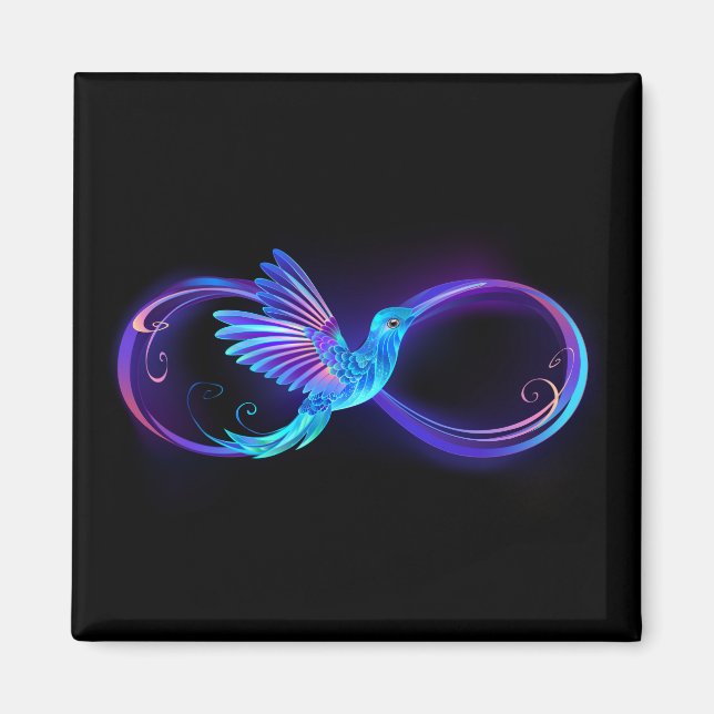 Neon Infinity Symbol with Glowing Hummingbird Magnet (Front)