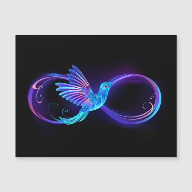 Neon Infinity Symbol with Glowing Hummingbird Magnetic Invitation (Front)