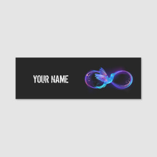 Neon Infinity Symbol with Glowing Hummingbird Name Tag