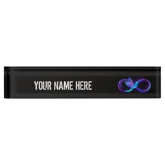 Neon Infinity Symbol with Glowing Hummingbird Nameplate (Front)