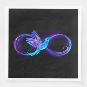 Neon Infinity Symbol with Glowing Hummingbird Napkin