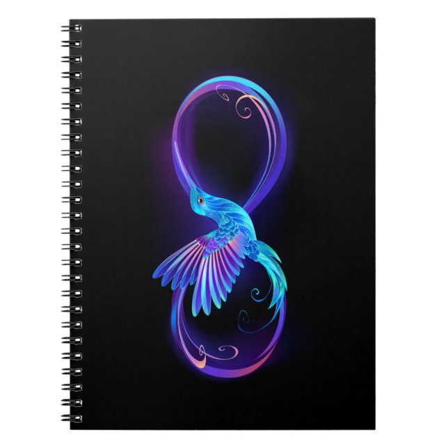 Neon Infinity Symbol with Glowing Hummingbird Notebook (Front)