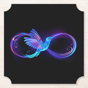 Neon Infinity Symbol with Glowing Hummingbird Paper Coaster