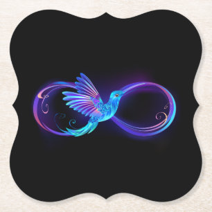 Neon Infinity Symbol with Glowing Hummingbird Paper Coaster