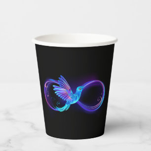 Neon Infinity Symbol with Glowing Hummingbird Paper Cups