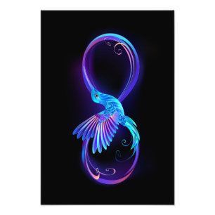 Neon Infinity Symbol with Glowing Hummingbird Photo Print