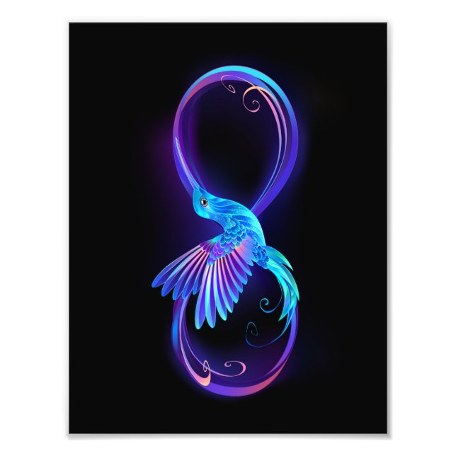 Neon Infinity Symbol with Glowing Hummingbird Photo Print (Front)