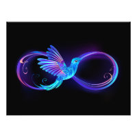 Neon Infinity Symbol with Glowing Hummingbird
