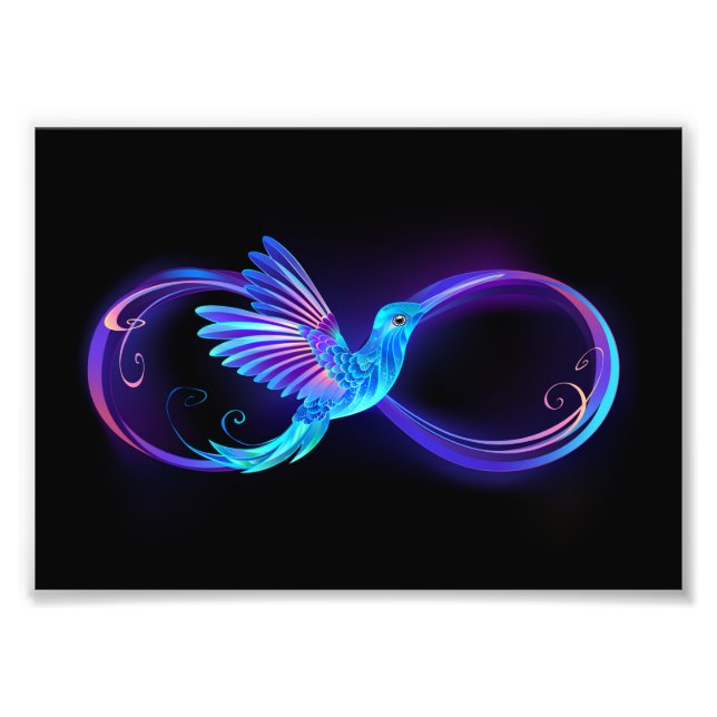 Neon Infinity Symbol with Glowing Hummingbird Photo Print (Front)