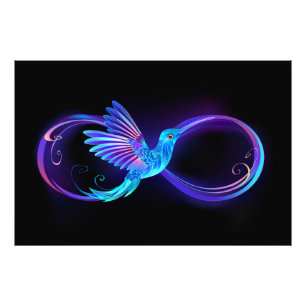 Neon Infinity Symbol with Glowing Hummingbird Photo Print