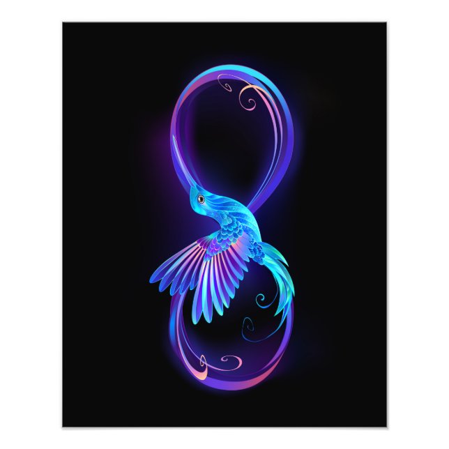Neon Infinity Symbol with Glowing Hummingbird Photo Print (Front)
