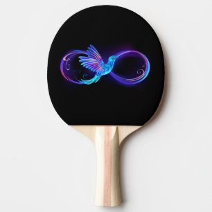 Neon Infinity Symbol with Glowing Hummingbird Ping Pong Paddle