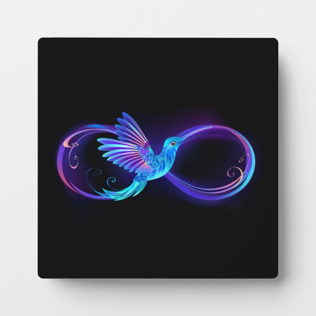 Neon Infinity Symbol with Glowing Hummingbird Plaque (Front)