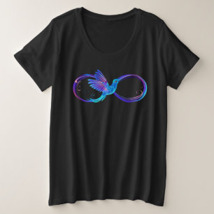 Neon Infinity Symbol with Glowing Hummingbird Plus Size T-Shirt
