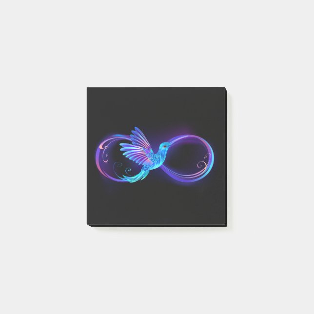 Neon Infinity Symbol with Glowing Hummingbird Post-it Notes (Front)