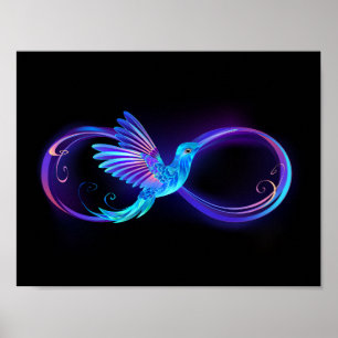 Neon Infinity Symbol with Glowing Hummingbird Poster