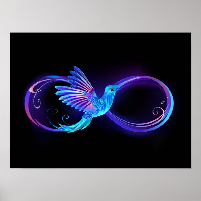 Neon Infinity Symbol with Glowing Hummingbird Poster (Front)
