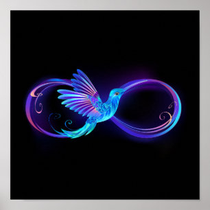 Neon Infinity Symbol with Glowing Hummingbird Poster