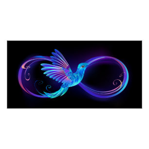 Neon Infinity Symbol with Glowing Hummingbird Poster