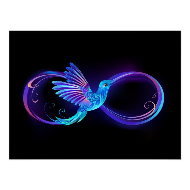 Neon Infinity Symbol with Glowing Hummingbird Poster (Front)
