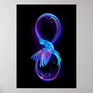 Neon Infinity Symbol with Glowing Hummingbird Poster