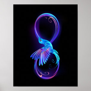 Neon Infinity Symbol with Glowing Hummingbird Poster
