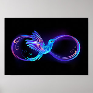Neon Infinity Symbol with Glowing Hummingbird Poster