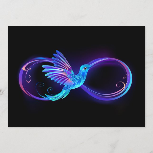 Neon Infinity Symbol with Glowing Hummingbird Programme (Front)