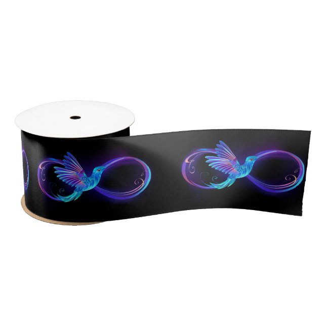 Neon Infinity Symbol with Glowing Hummingbird Satin Ribbon (Spool)