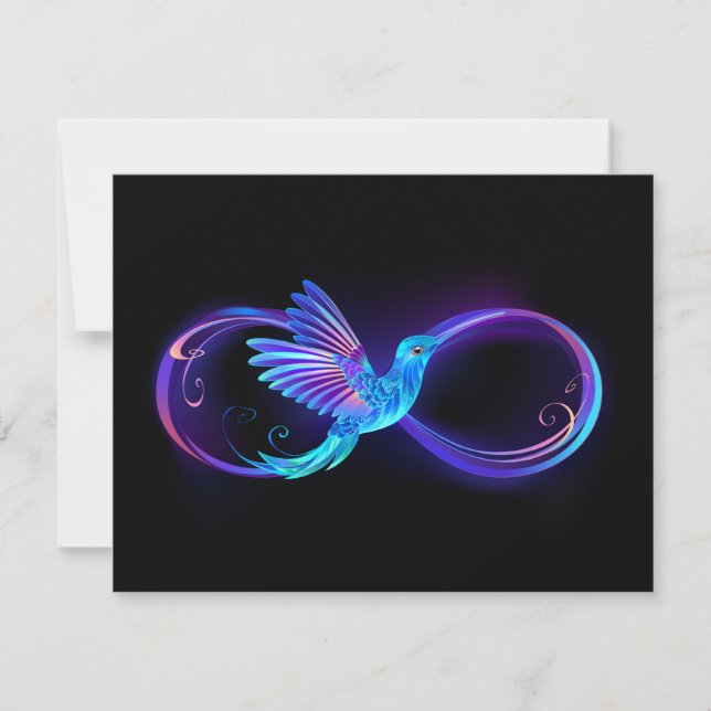 Neon Infinity Symbol with Glowing Hummingbird Save The Date (Front)