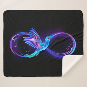 Neon Infinity Symbol with Glowing Hummingbird Sherpa Blanket