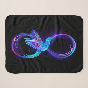 Neon Infinity Symbol with Glowing Hummingbird Sherpa Blanket