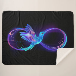 Neon Infinity Symbol with Glowing Hummingbird Sherpa Blanket