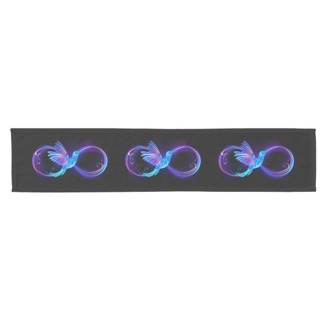Neon Infinity Symbol with Glowing Hummingbird Short Table Runner (Horizontal)