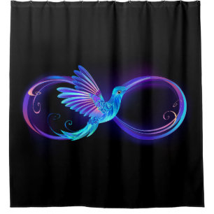 Neon Infinity Symbol with Glowing Hummingbird Shower Curtain