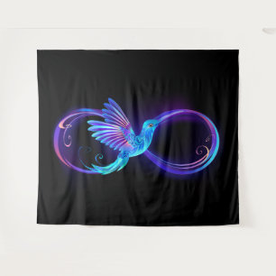 Neon Infinity Symbol with Glowing Hummingbird Tapestry