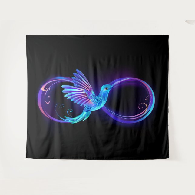 Neon Infinity Symbol with Glowing Hummingbird Tapestry (Front (Horizontal))
