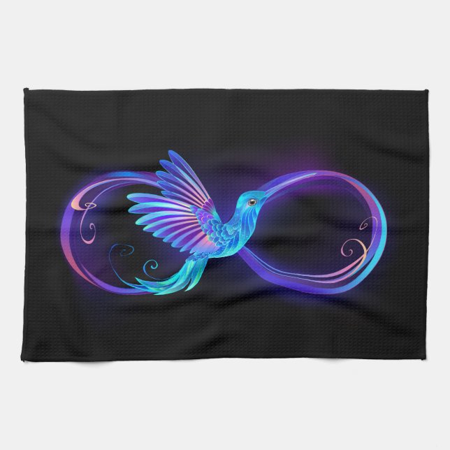 Neon Infinity Symbol with Glowing Hummingbird Tea Towel (Horizontal)