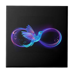 Neon Infinity Symbol with Glowing Hummingbird Tile