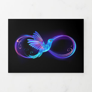 Neon Infinity Symbol with Glowing Hummingbird Tri-Fold Holiday Card