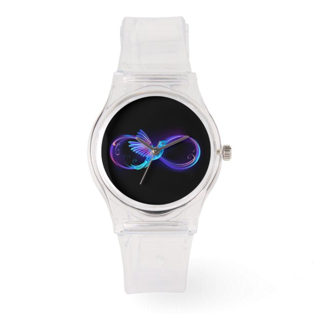 Neon Infinity Symbol with Glowing Hummingbird Watch (Front)